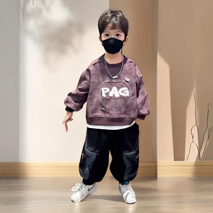 男童卫衣套装2025新款儿童渐变牛仔马甲两件套宝宝秋装男孩潮童装