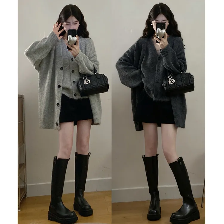 大码胖mm秋季新款针织开衫毛衣外套单排扣上衣背心两件套装女