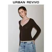 【钟楚曦同款】UR2025秋季新款女休闲假两件修身T恤UWM450159