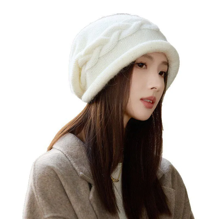 针织毛线帽子女秋冬季休闲韩系卷檐麻花百搭堆堆帽防风保暖包头帽