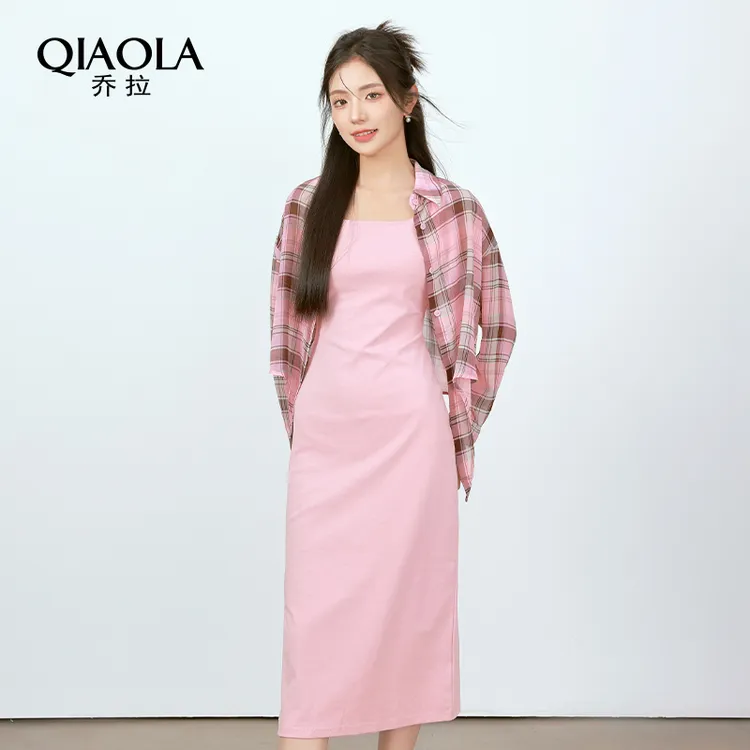 QIAOLA/乔拉【心动交织】夏季小众梭织格纹翻领慵懒A版上衣裙子预售