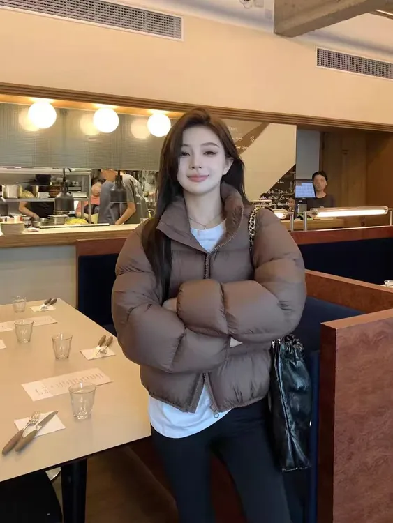 LUOXUE 轻奢90绒 肯豆短款立领羽绒服 90白鸭绒时尚百搭显瘦外套