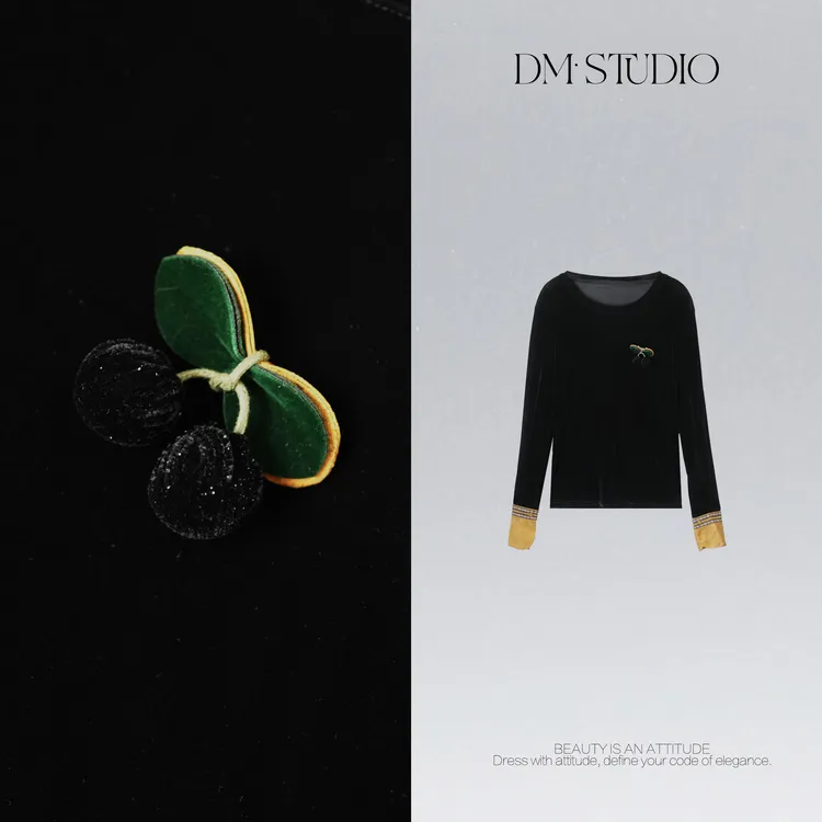 DEDM•STUDIO/精致感复古气质修身植绒长袖上衣打底2509TX/72128