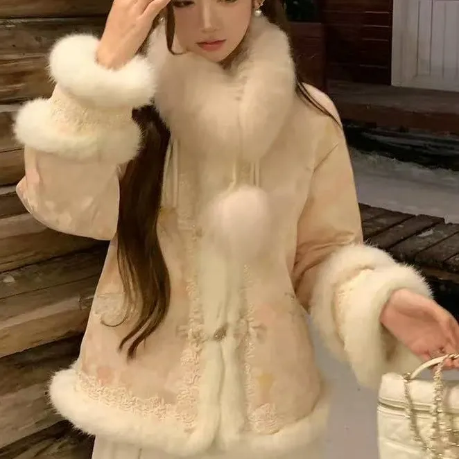 新中式国风冬季超好看兔毛加绒外套25年新款新年战袍时尚棉衣751