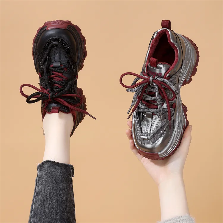 爆款增高老爹鞋女2025春秋新款松糕厚底水钻软底不累脚运动休闲鞋