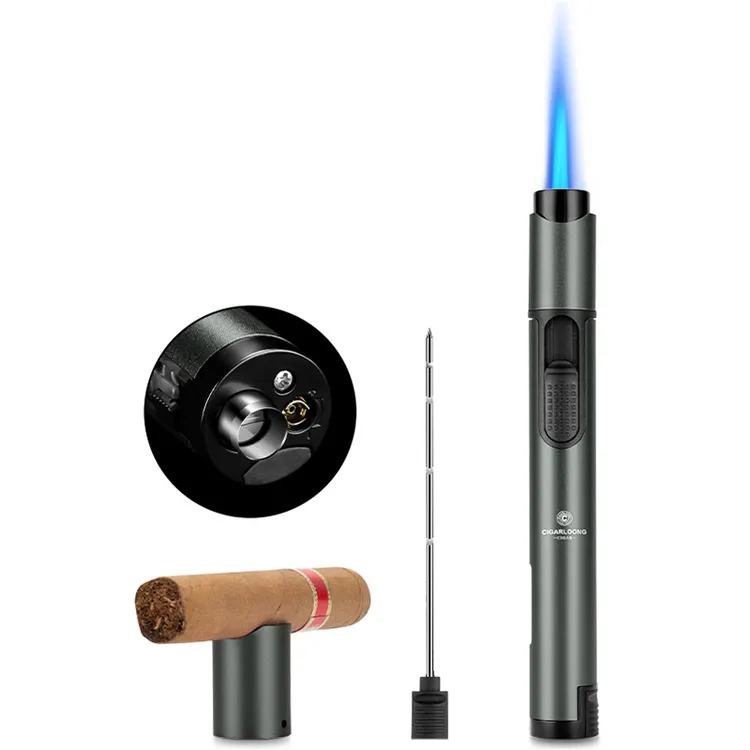 茄龙雪茄打火机防风直冲便携带烟托通针打孔器户外点烟器CB-24HL