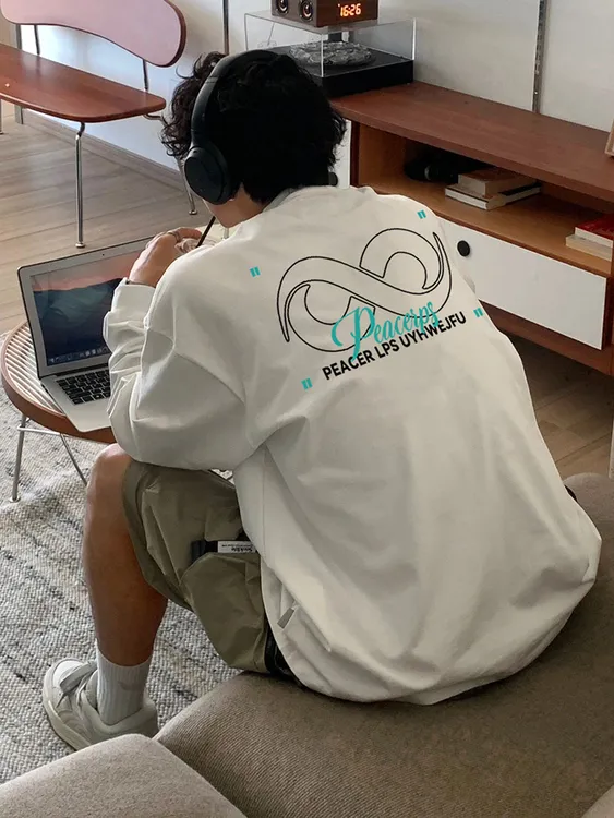 【重磅纯棉】春秋新款潮流百搭圆领美式半袖宽松韩版休闲男长袖T恤