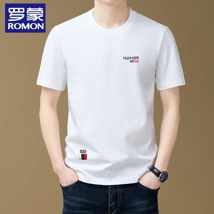 罗蒙100%纯棉透气男士夏季新款圆领短袖T恤休闲百搭宽松潮流上衣