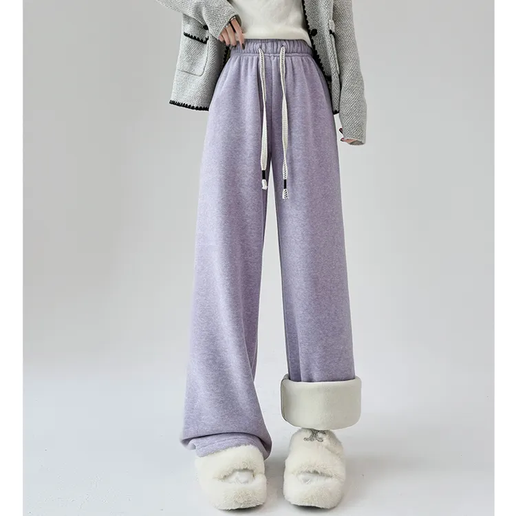 加绒加厚羊羔绒阔腿裤女冬季2025新款高垂感糯米裤直筒拖地毛巾裤