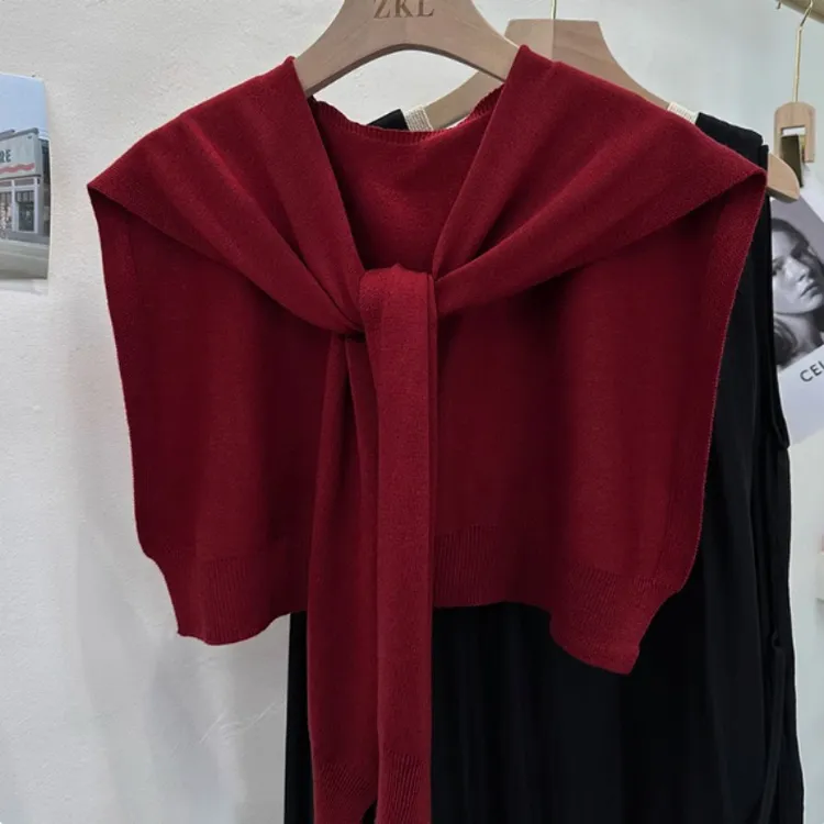 【岚岚专属】早春新品纯色针织披肩韩系小坎肩慵懒风衬衫吊带裙外搭