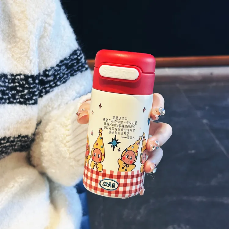 卡通保温杯学生上学专用高颜值双饮水杯女生可爱便携口袋杯子送礼