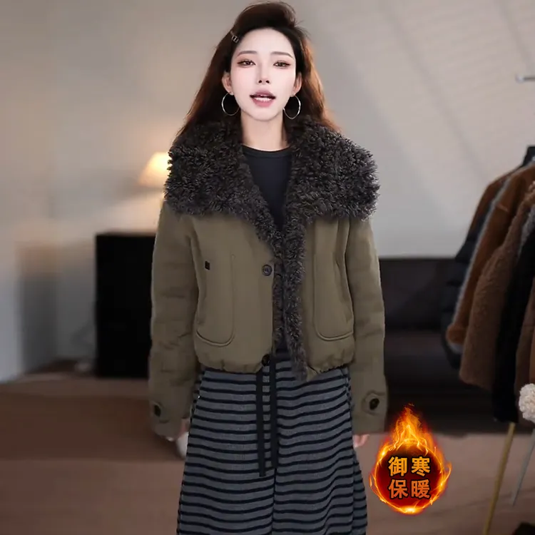 时尚加绒加厚短款外套女2025冬季新款韩版宽松显瘦百搭工装派克服
