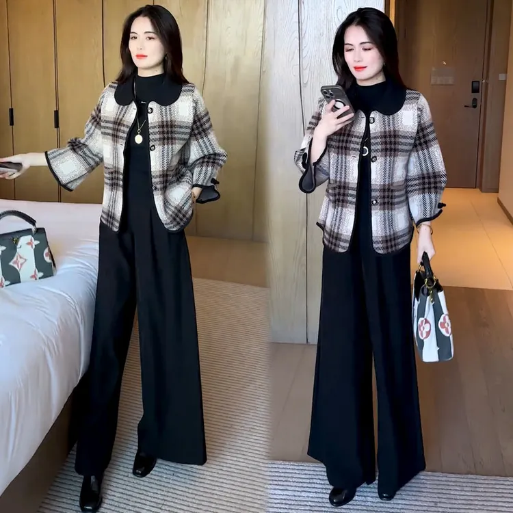 格子毛呢外套女2025秋季新款时髦洋气宽松显瘦小个子休闲呢子大衣