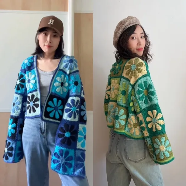 YL月亮手工DIY钩针编织ins民俗风纯手工立体拼花开衫纯棉线材料包