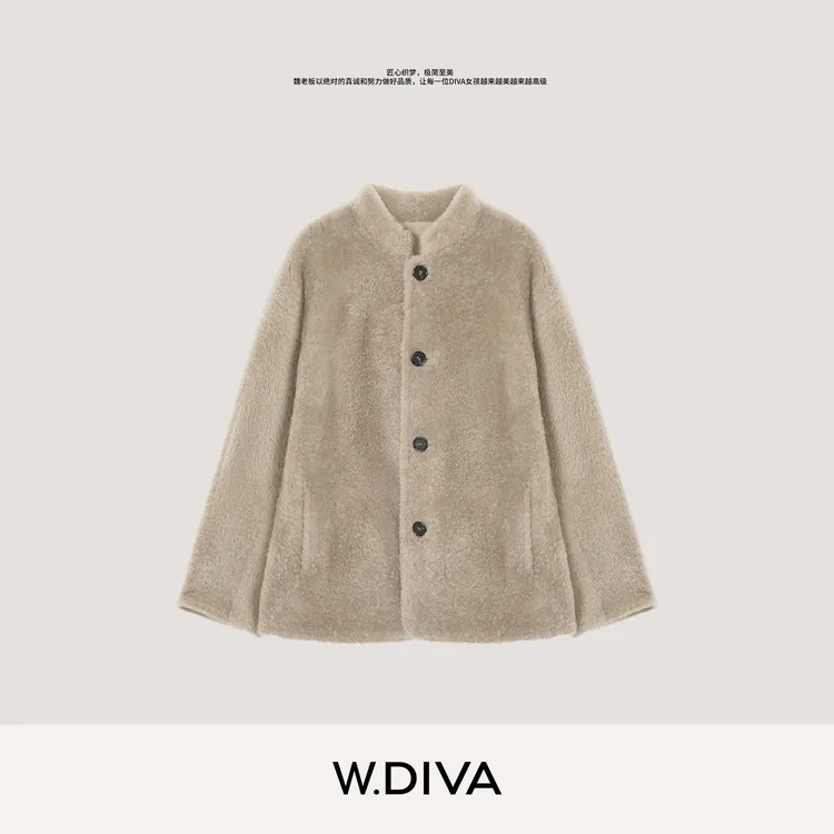 W.Diva【长期主义】西班牙进口老钱风美利奴皮毛一体外套34C201244