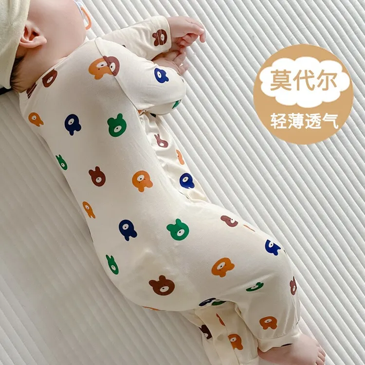 莫代尔婴儿连体衣春秋款宝宝睡衣秋季衣服超萌长袖婴幼儿爬爬服薄