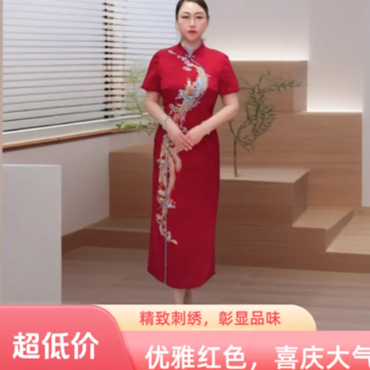 优雅六礼酒红三醋酸凤凰刺绣喜婆婆喜妈妈喜婆婆喜妈妈婚宴装