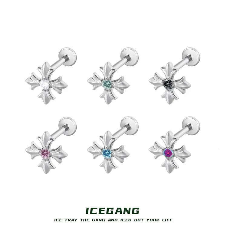 ICEGANG 钛合金莫桑石耳饰 【双11好物】F136钛合金莫桑鸢尾十字