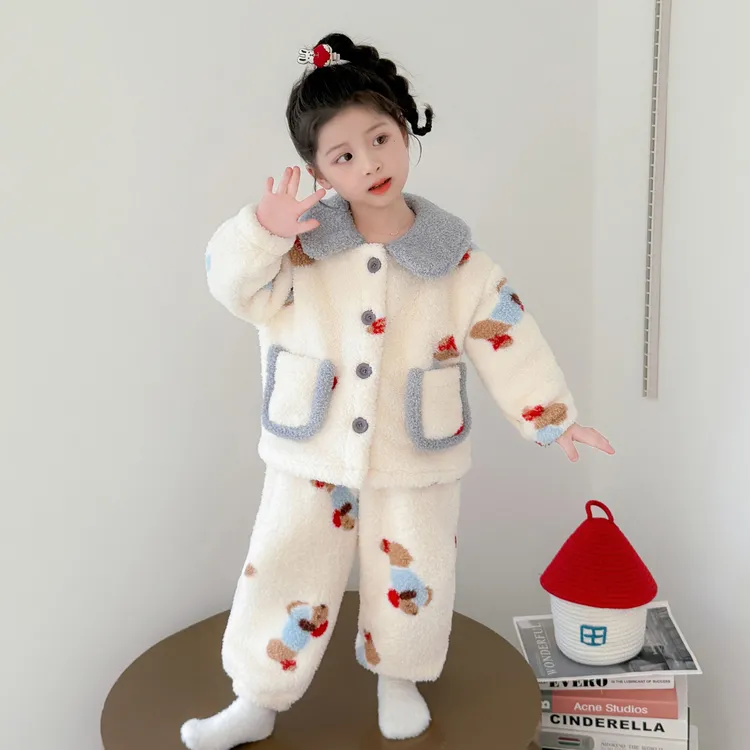 儿童睡衣女童长袖法兰绒套装居家卡通风女宝宝睡衣保暖家居服洋气