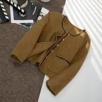 【落日余晖】时尚法式复古圆领皮花边羊毛小香风!港式炸街外套  937