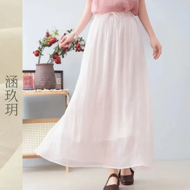涵玖玥▪100%麻【双层半裙】轻波荡漾夏季半身裙梵-82502