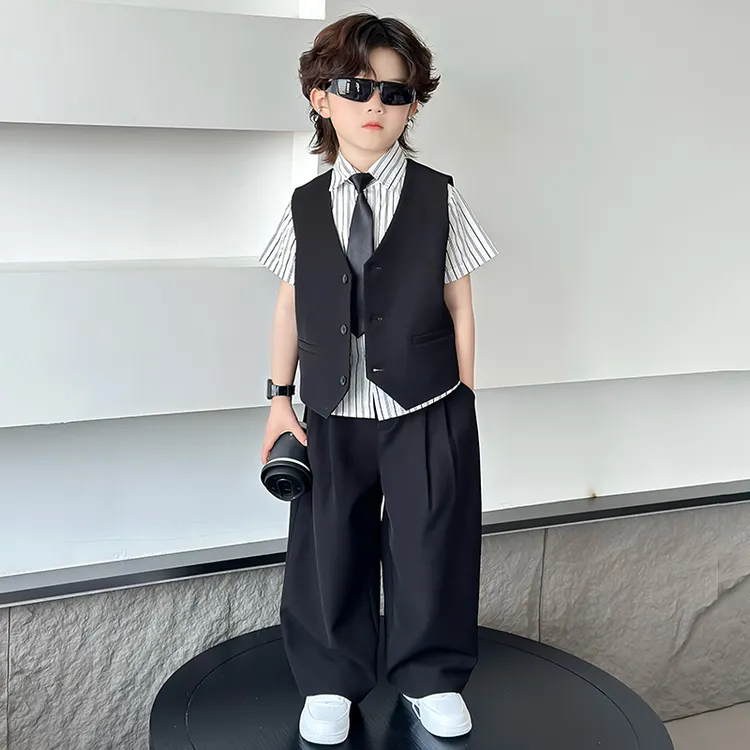 夏季男童西装礼服2025小少爷西服花童生日衣服六一儿童主持演出服