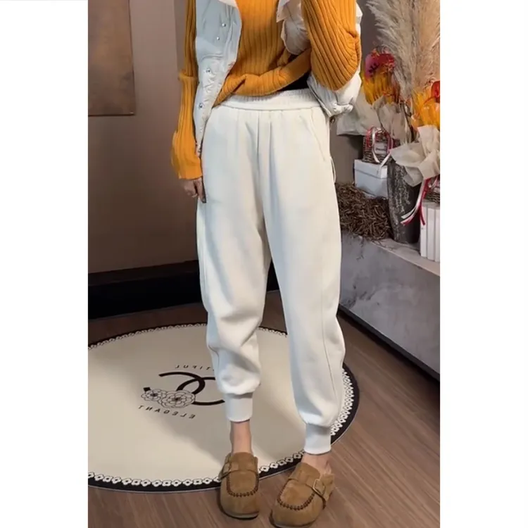 艾塔莉爆款百搭慵懒风休闲裤秋冬女束脚松紧腰保暖卫裤加绒加厚款