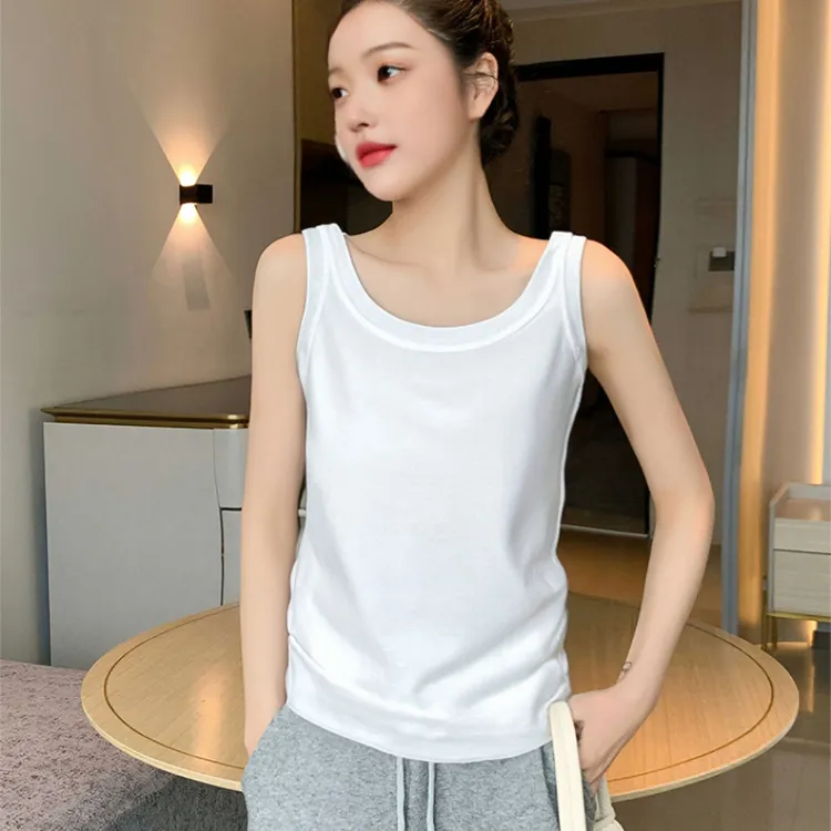 新款打底白色工字背心女弹力修身显瘦吊带无袖T恤背圆领夏季运动