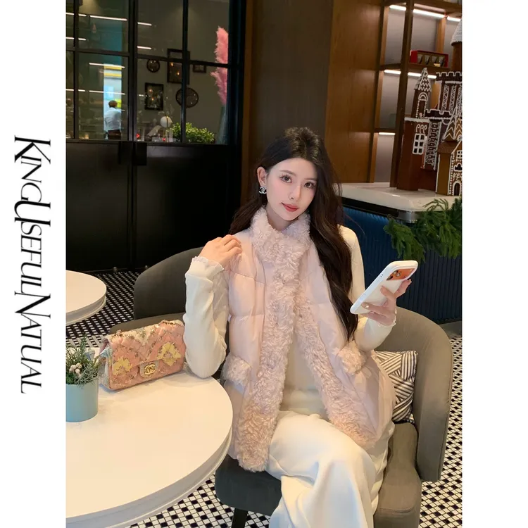 KUN【花漾甜心】柔雾泡芙感 定制灰调嫩粉色羽绒加厚百搭马甲上衣