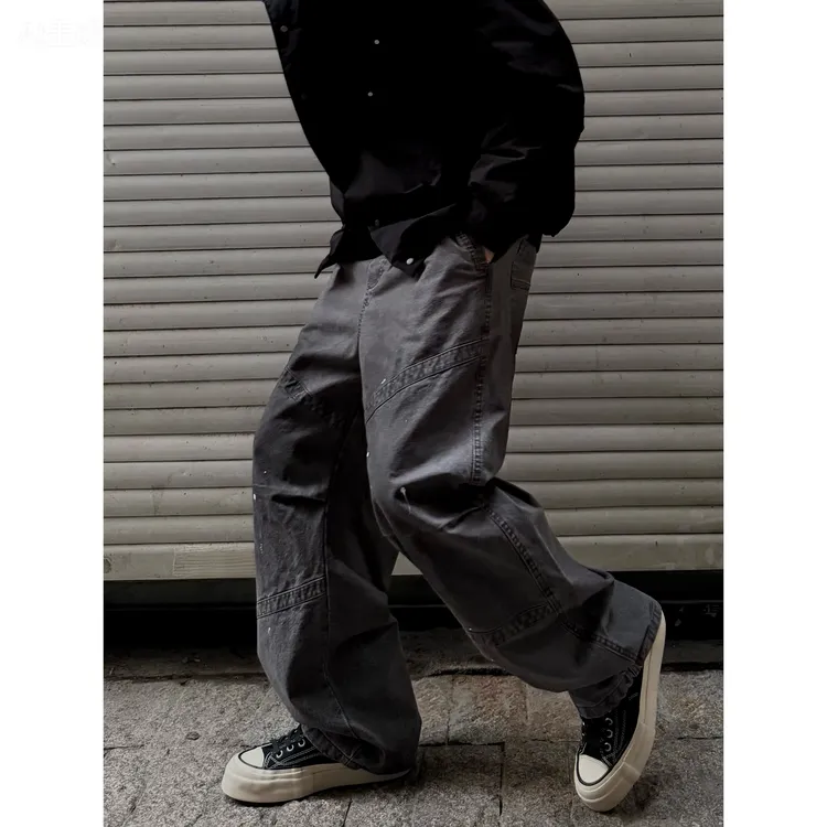 SFANG 秋冬季美式泼墨洗水重磅磨毛加厚直筒工装休闲裤男长裤