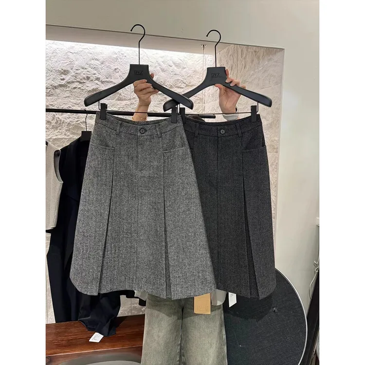 2025年春秋新款时尚高级感纯色韩系百搭显瘦高腰气质百褶半身裙
