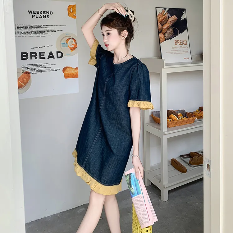简约通勤/简约圆领H型夏季连衣裙休闲复古睡裙时尚蕾丝大码显瘦