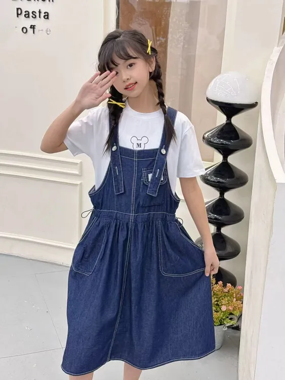 女童夏季牛仔背带吊带连衣裙时尚洋气