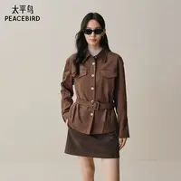 【商场同款】太平鸟25冬季新款麂皮可调节腰带长袖衬衫A3CAF4A13