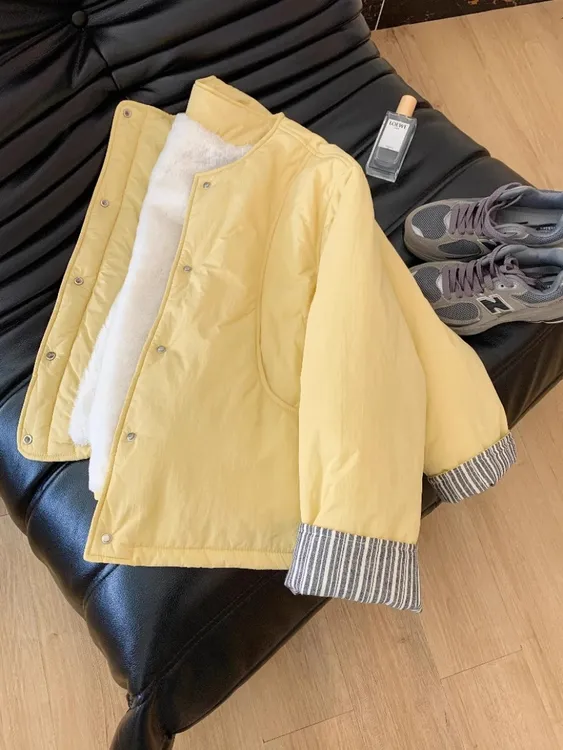 黄色棉服女2025年新款秋冬韩系夹棉外套高级感超好看洋气小棉袄