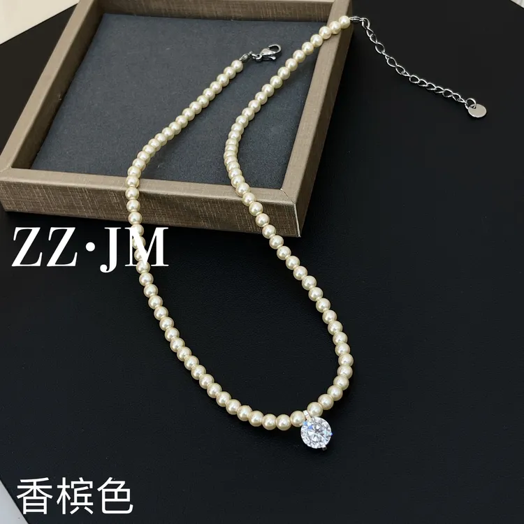 钛钢仿珍珠项链 （人鱼之泪4mm小米珠）项链时尚简约法式复古