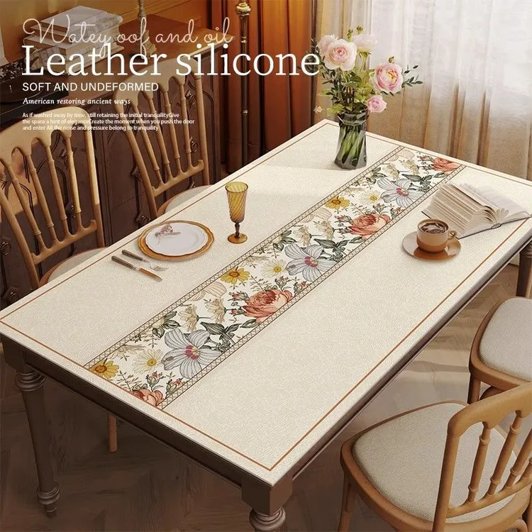 轻奢美式桌垫防水防油防烫高档新款桌垫长方形PVC家用餐桌垫