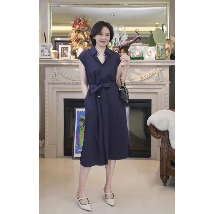 我是摩羯 莫妮卡 6A桑蚕丝100S高支长绒棉翻领腰带春夏丝棉连衣裙