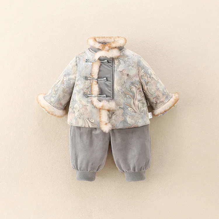 国风婴幼儿套装冬装2025新款宝宝加绒保暖唐装周岁衣服冬季两件套