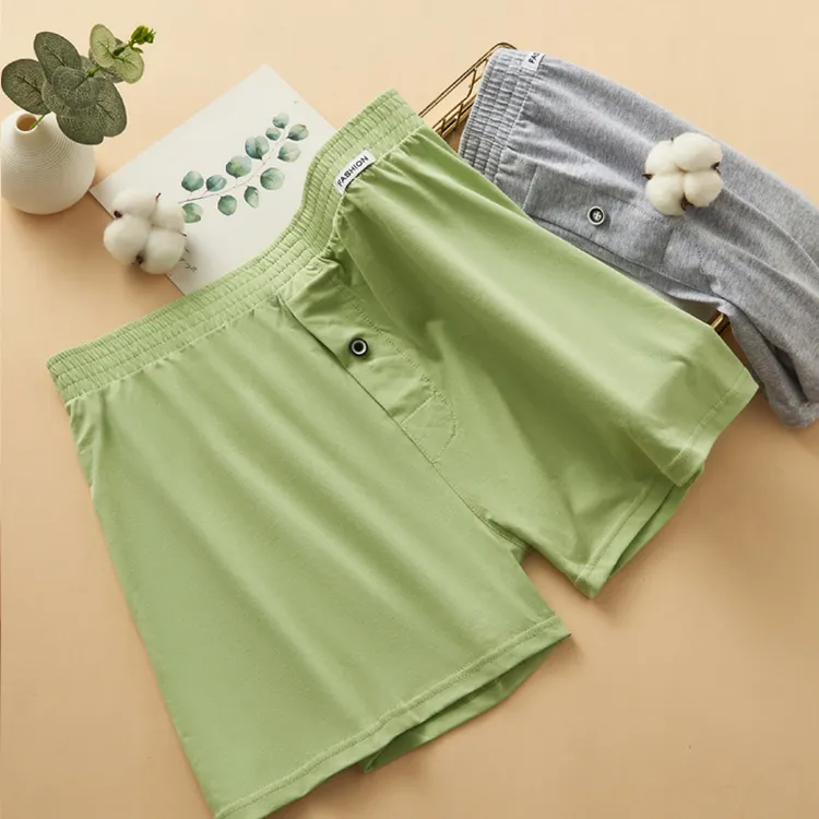 新款男士内裤纯棉宽松阿罗裤男生大码平角裤舒适男式居家四角短裤