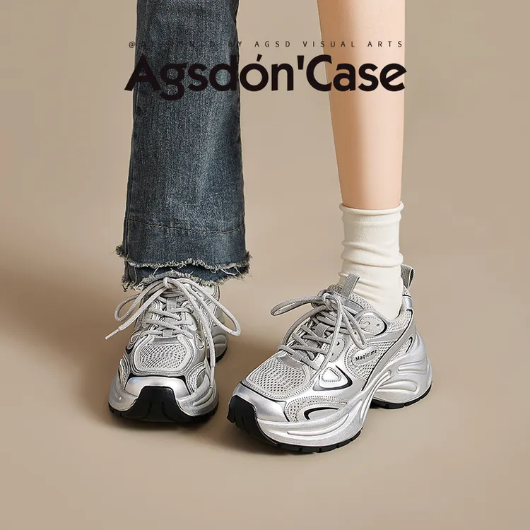 奥古狮登银色老爹鞋女2025春秋新爆款厚底显脚小百搭休闲运动鞋YY