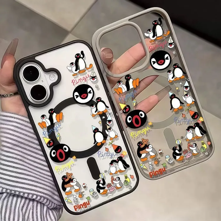 ZMGX满屏pingu企鹅适用苹果17Promax磁吸手机壳iPhone16亚克力15