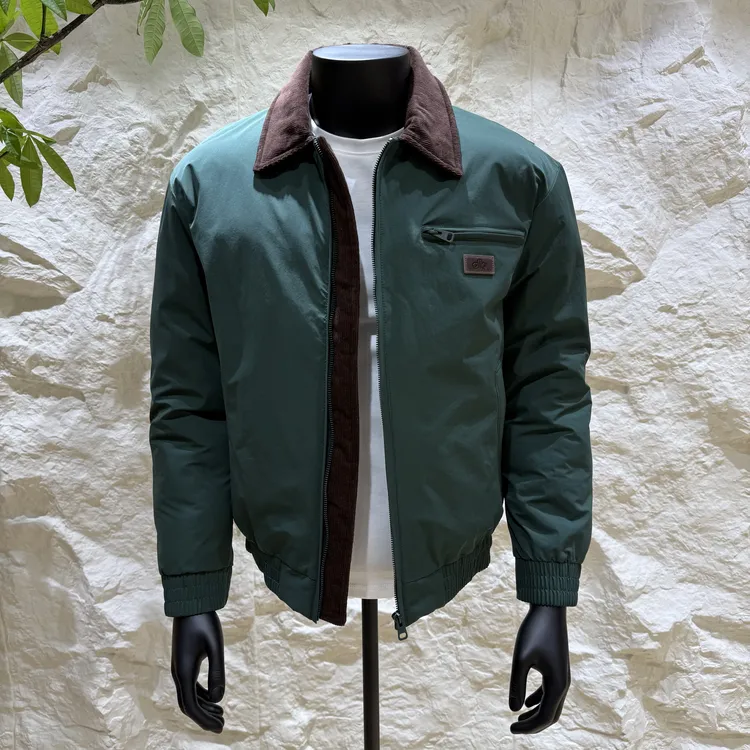 棉服纯色男款螺纹下摆潮流翻领韩版修身款男士