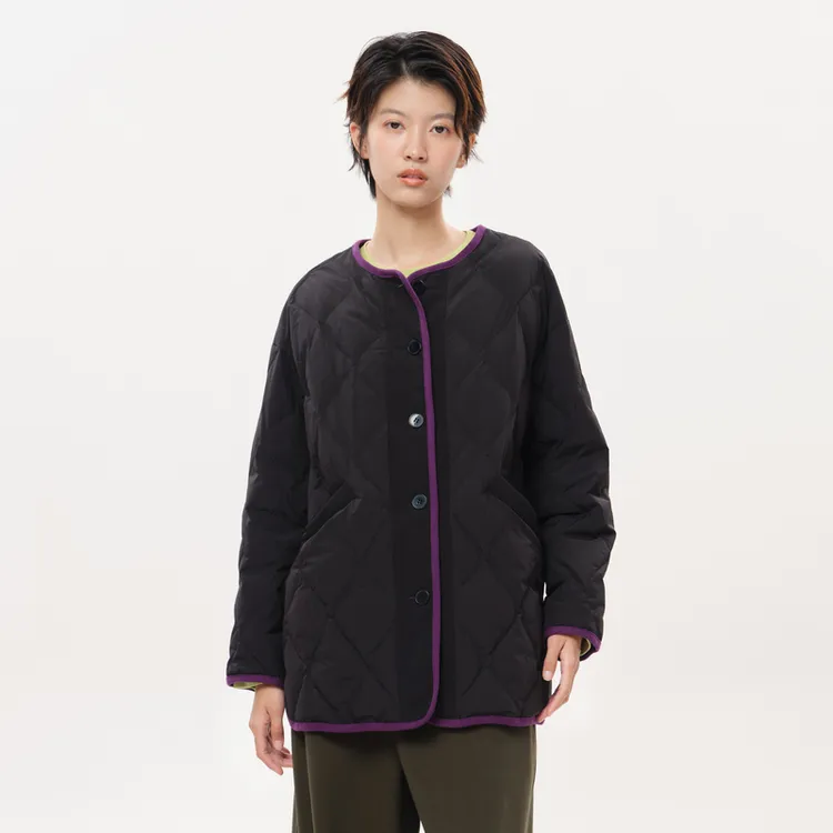 MOVEUP幻走2025冬季新款.FUN 撞色包边条中长款羽绒服3EWD21210