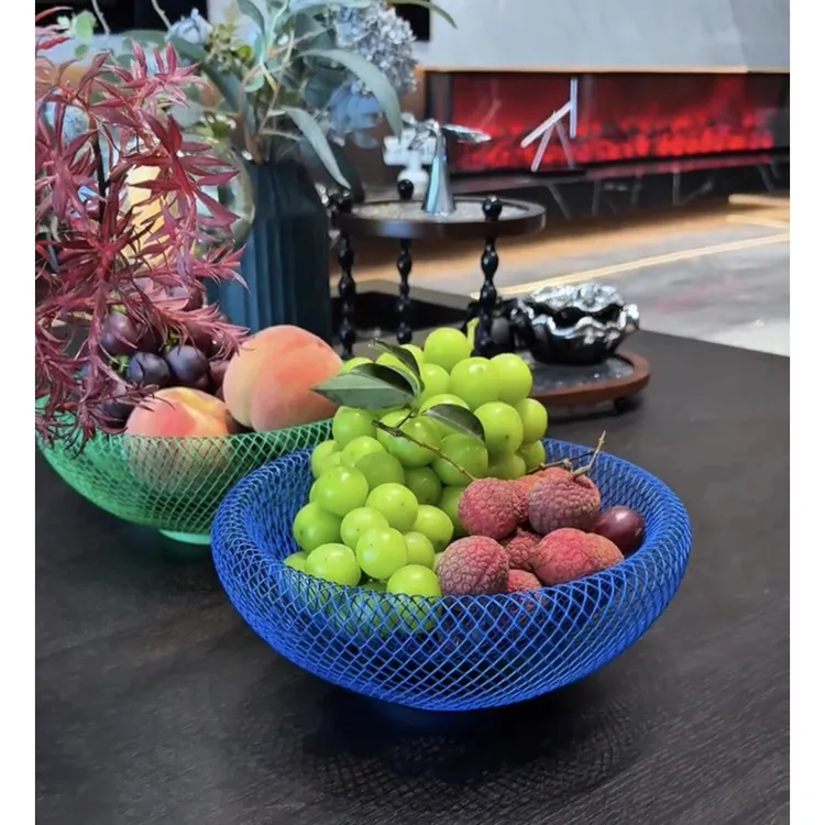 北欧INS风创意手工现代铁艺鸟巢网状收纳盘茶几零食筐果盘水果篮