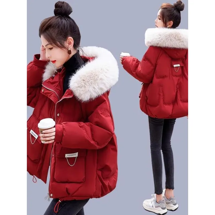 波家断码潮流派克羽绒服女红色短款冬季2025年新款爆款韩版大袄加