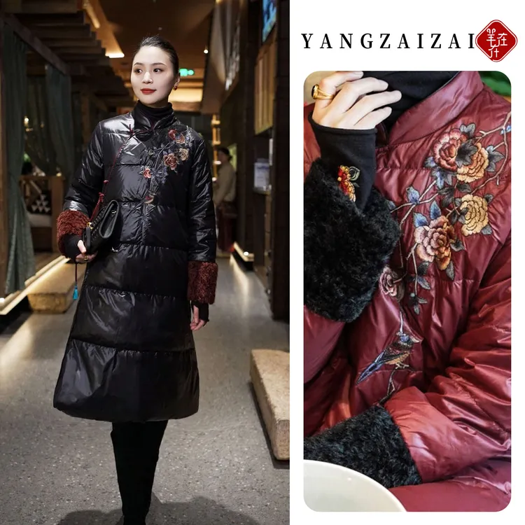 羊在在【鸟语花香】民族风刺绣羽绒服中式防寒外套YRF24YL0973