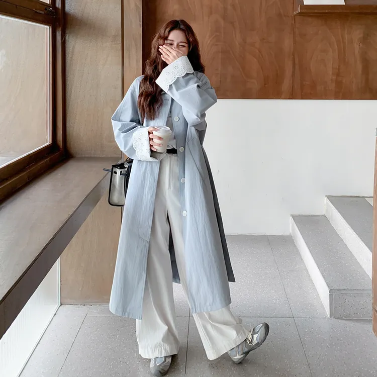浅蓝色设计感风衣外套女2025秋季新款韩系氛围感温柔气质chic大衣