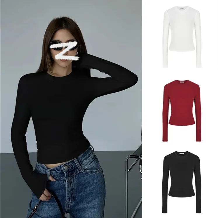【现货+运费险】掐腰长袖T恤女秋冬正肩修身显瘦百搭打底衫上衣女