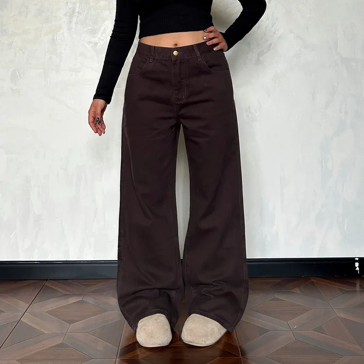 LA17 Studio美式复古深棕色直筒牛仔裤百搭显瘦垂感阔腿长裤3585